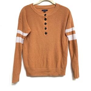 Womens American Eagle Quarter Button Rugby Style Knit Sweater Orange/White SZ XS